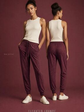 Women's Maroon Knit Drawstring Joggers Sherpa Lined